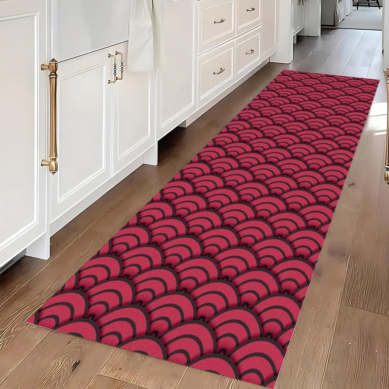 Commercial Kitchen Japanese - Tapete Antiderrapante Vermelho com Padrão de