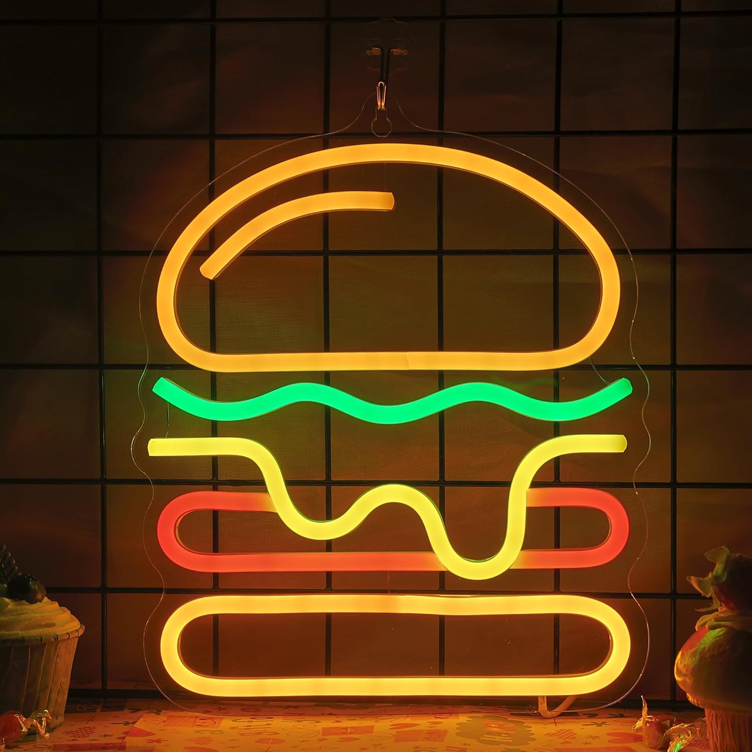 Commercial Kitchen Light - Sinal de néon hambúrguer com queijo