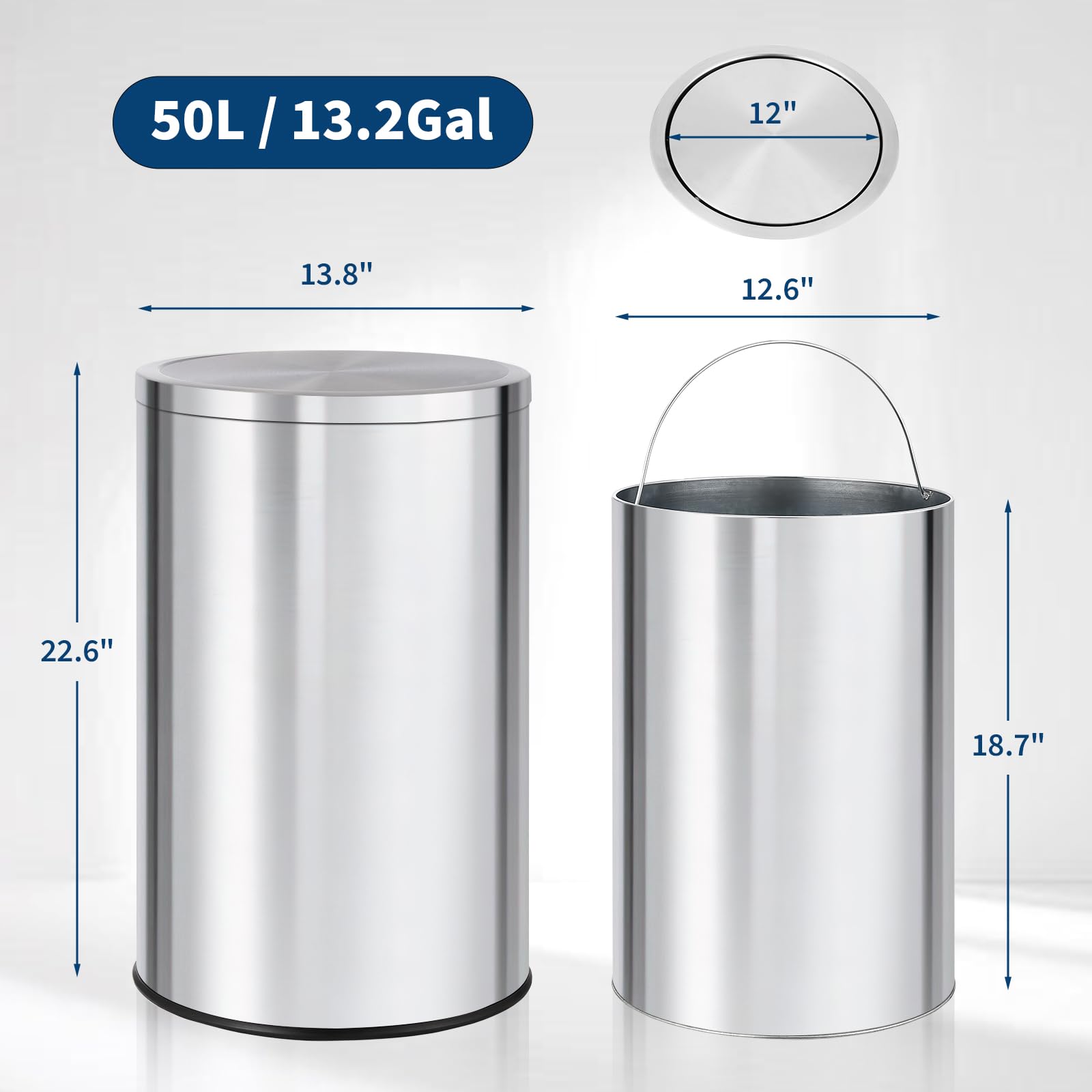 Commercial Kitchen Garbage Can - Lixeira Redonda de 13 Galões, Lixeira