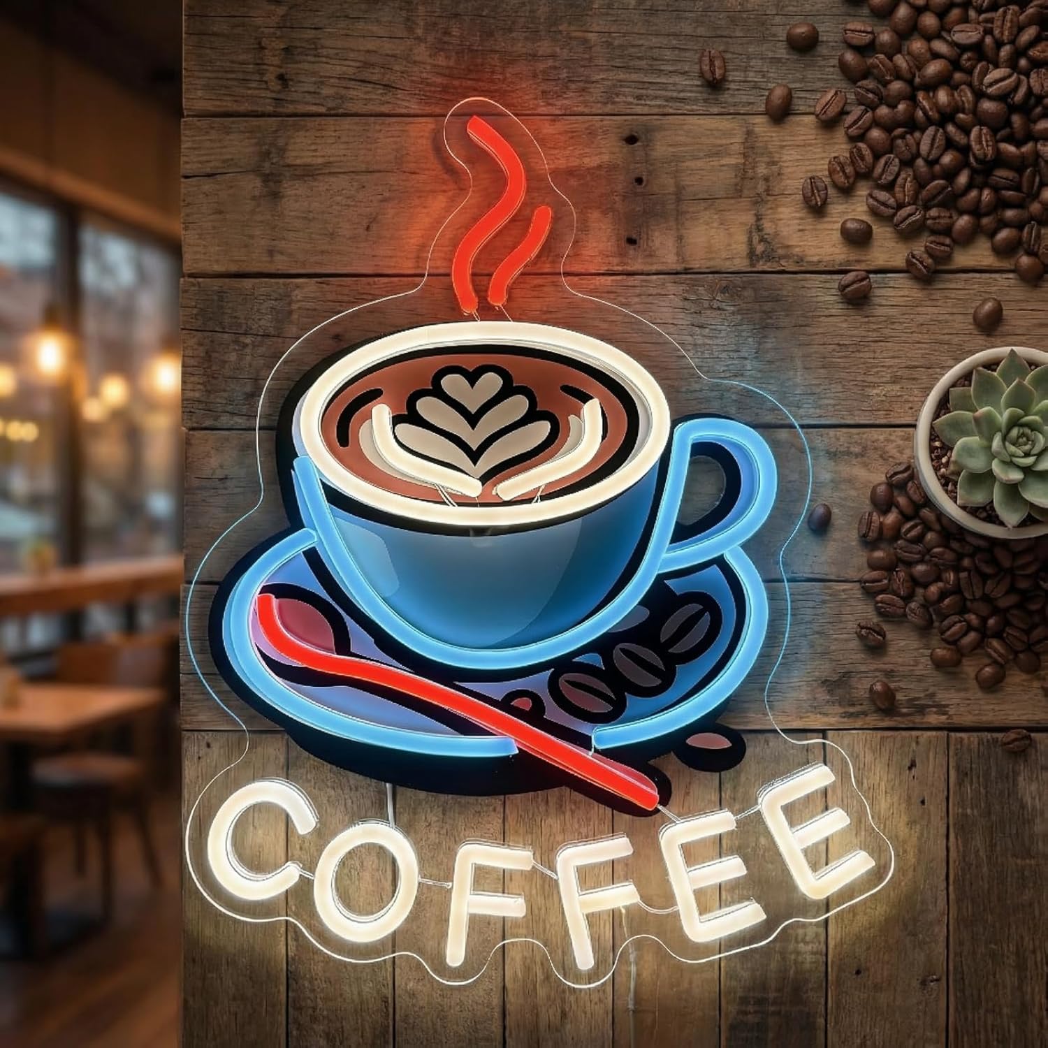 Commercial Kitchen Windows - Letreiro Neon de Café com Alimentação