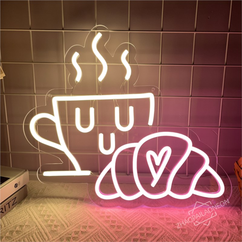 Café pão sinal de néon croissa - Commercial Kitchen Light avaliação e preço