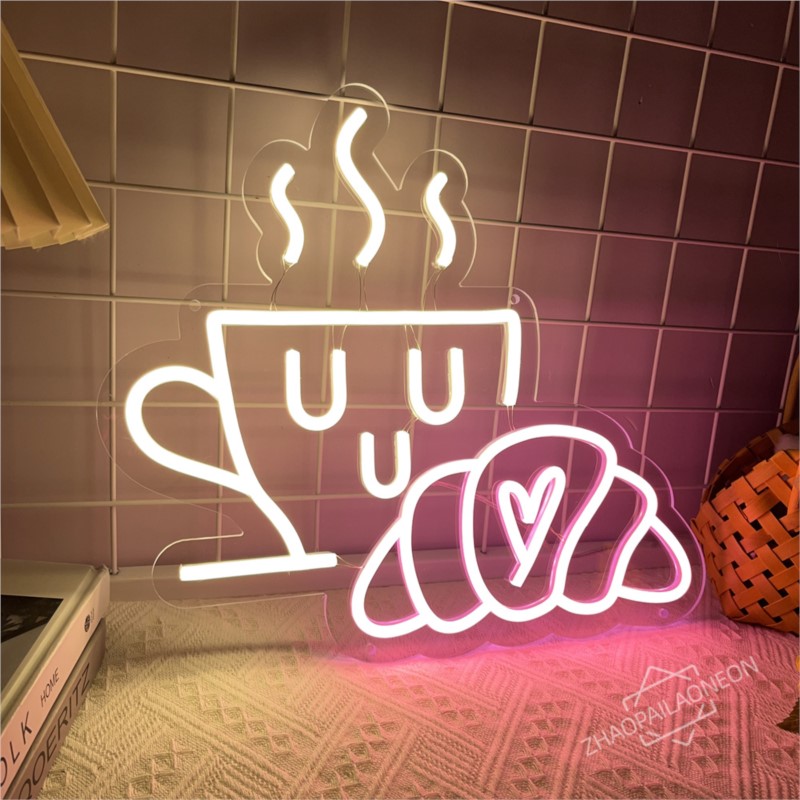 Café pão sinal de néon croissa - Commercial Kitchen Light avaliação e preço