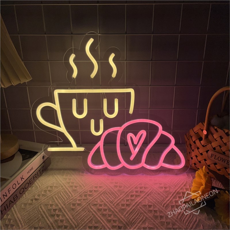 Café pão sinal de néon croissa - Commercial Kitchen Light avaliação e preço